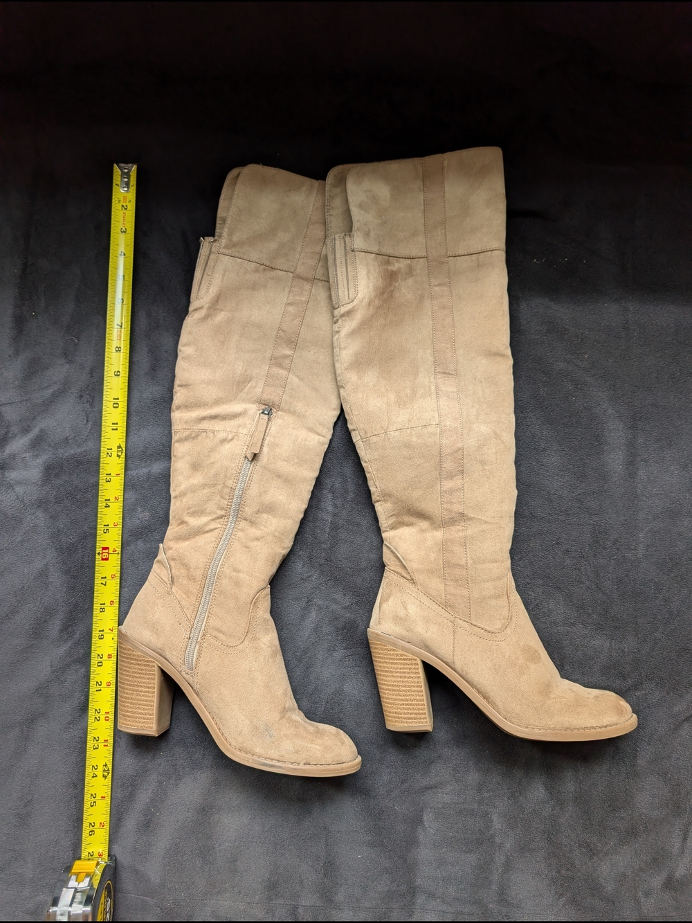 Over-the-Knee Suede Block Heel Boots in Taupe